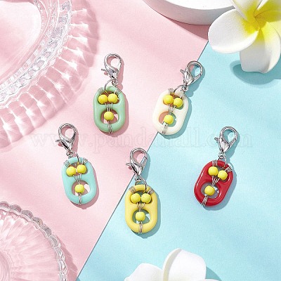 Подвесные украшения из акрила и синтетической бирюзы HJEW-JM03048-01-1