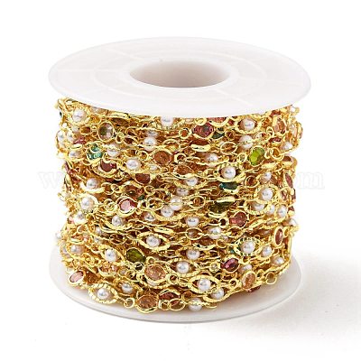 Плоская круглая и овальная цепь ручной работы из экологически чистой латуни и стекла CHC-E023-26G-1