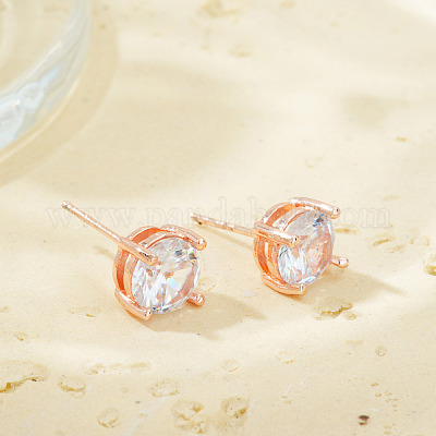 Элегантные модные плоские круглые серьги-гвоздики из латуни с прозрачным кубическим цирконием BP7914-1