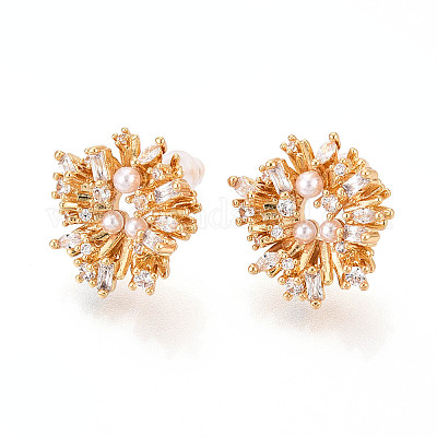 Серьги-гвоздики из латуни с микро-паве и прозрачным фианитом EJEW-N062-02G-1