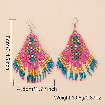 Серьги-подвески с кисточками из стеклянного бисера в китайском стиле ручной работы с шестигранным узором MW1282-1-1