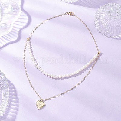 Двухслойное ожерелье из латуни с подвеской в виде сердца и буквы из натурального культивированного пресноводного жемчуга