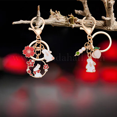 5 шт. 5-х стильный эмалированный брелок-подвеска в виде кролика с подвеской в виде сакуры и облака KEYC-DR0001-11-1
