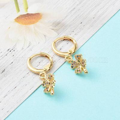 Серьги-кольца из латуни с микро-паве из фианита EJEW-JE04531-03-1