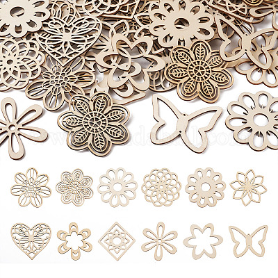 24 шт. филигранные соединительные звенья из натурального необработанного тополя в 12 стилях WOOD-TA0001-81-1