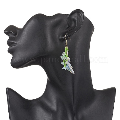 Серьги-подвески из стеклянных бусин ручной работы EJEW-MZ00546-1