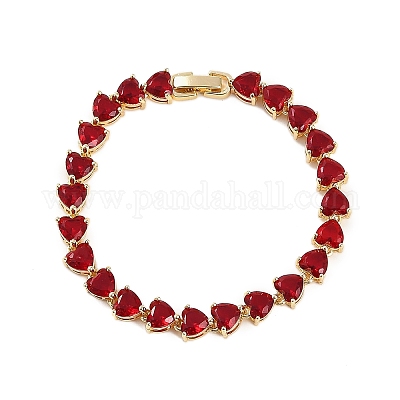 Браслеты-цепочки из латуни с микропаве из красного кубического циркония для женщин BJEW-M047-01A-1