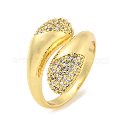 Открытая манжета из латуни с микропаве из прозрачного кубического циркония для женщин RJEW-M173-06B-G-1