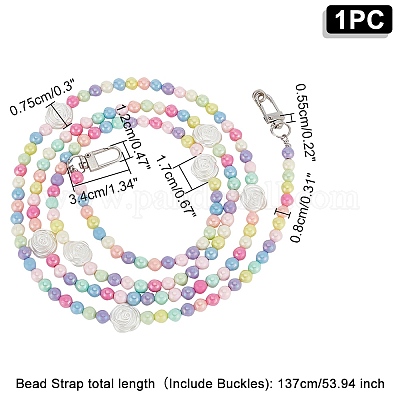 Ремешки для мобильных телефонов из смолы радужного макаронного цвета с круглыми и розовыми бусинами DIY-WH0401-73-1
