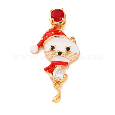 Рождественские тематические латунные подвески с микропаве и кубическим цирконием KK-C076-27G-02-1