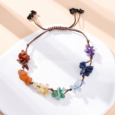 Регулируемые браслеты из натуральных чакральных камней с плетением из бусин для женщин BJEW-U035-02H-1