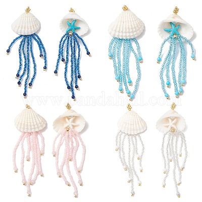 Большие подвески в виде медуз из смешанных драгоценных камней и стеклянных бусин в виде морских звезд PALLOY-MZ00870-1