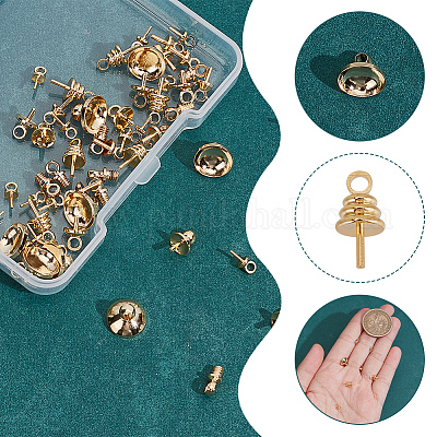 60 шт. 6 стиля латунные подвески-булавки с чашечкой из жемчуга FIND-AR0005-35-1