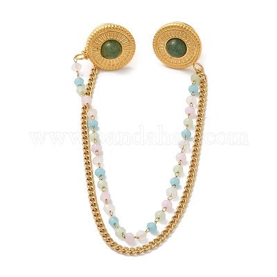 Круглая брошь-цепочка с подвеской из нержавеющей стали 304 и окрашенного камня&nbsp;JEWB-S021-01G-02-1