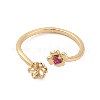 Оправа для колец с цветочным узором из латуни с микропаве из кубических цирконий KK-NH0009-01G-1