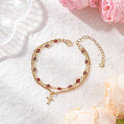 Многослойные браслеты ручной работы с элементами лэмпворка от сглаза BJEW-JB12213-01-1