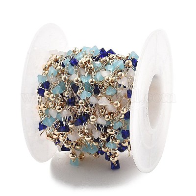 Цепочки из латунных и стеклянных бусин ручной работы CHC-L051-03KCG-02-1