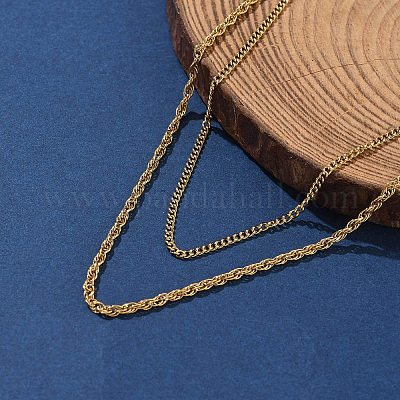 Двухслойные ожерелья из нержавеющей стали 304 с цепочкой для женщин NJEW-U050-02A-G-1