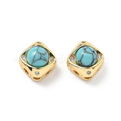 Латунные многорядные звенья с ромбом цвета синтетической бирюзы KK-B129-26B-01G-1