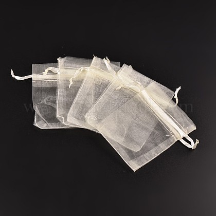 オーガンジーバッグ巾着袋  リボン付き  乳白色  10x8cm OP-8x10cm-1-1