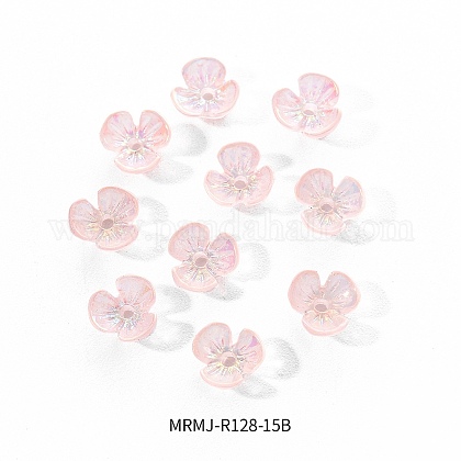 電気メッキされた3枚の花びらの花の樹脂カボション  ネイルアートの装飾の付属品  ピンク  6x6.5x2.5mm  穴：1mm  10個/袋 MRMJ-R128-15B-1