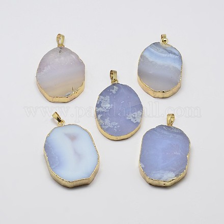 Natural Agate Plated Pendants G-P077-59-1