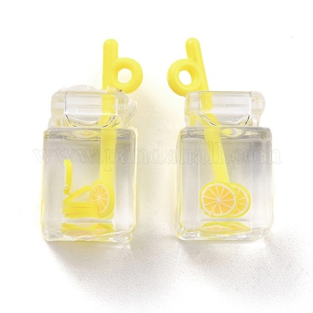 透明樹脂ペンダント  模造ドリンク  ボトル  レモン模様  26.3~27.5x12~13x11mm  穴：1.8mm X-RESI-C010-12H-1