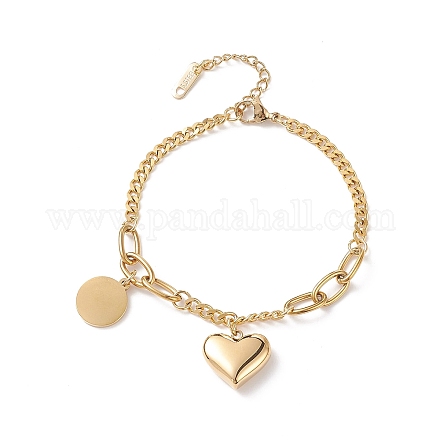 Bracelet à breloques coeur et plat rond en acier inoxydable pour femme STAS-P304-30G-1