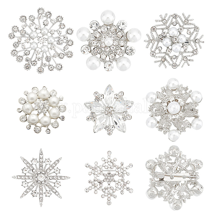 8 шт. 8 стиля брошь-булавка в виде снежинки со стразами и искусственным жемчугом JEWB-BC0001-06-1