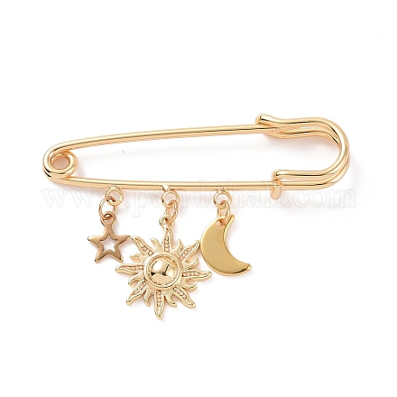304 Stainless Steel Star & Sun & Moon Charms Safety Pin Brooch JEWB-BR00080-1
