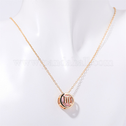 Латунные плоские круглые ожерелья с подвесками в виде созвездий из розового кубического циркония WGDD0B3-11-1