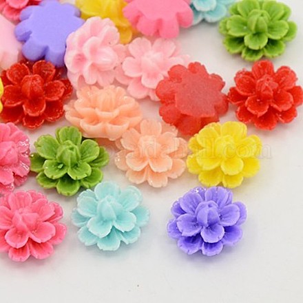 Mixed Color Resin Flower Cabochons X-CRES-J008-M-1
