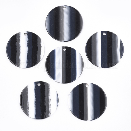 樹脂チャーム  フラットラウンド  縞模様  ブラック  30x1.5~2mm  穴：2mm RESI-T022-07A-1
