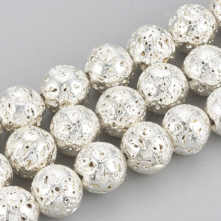 Brins de perles de pierre de lave naturelle galvanisées G-T061-55E-6mm-1