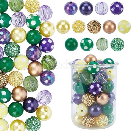PH PandaHall 50pcs 20mm Beads Bubble Gum Beads Chunk Pen Beads Resin Opaque Beads Acrylic Beads Large Loose Beads for Mardi Gras Memorial Day Garland Jewelry Bracelet Pen Bag Chain Making Decoration MACR-PH0001-60-1