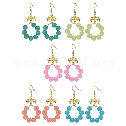 Boucles d'oreilles pendantes avec anneau en perles de verre imitation jade EJEW-JE05567-1