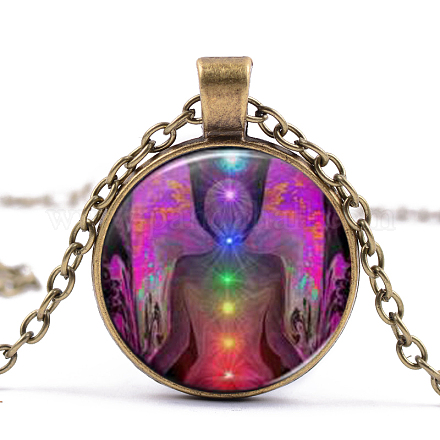 Чакра тема йога человеческое стекло кулон ожерелье CHAK-PW0001-023B-1