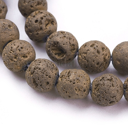 Fili di perle di roccia lavica naturale elettrodeposta sotto vuoto G-K259-58-8mm-04-1