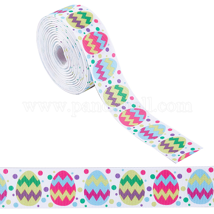 GORGECRAFT 10 Yards Easter Grosgrain Ribbon Polyester Printed Eggs Ribbon Happy Easter Printed Jacquard Craft Wired Webbing Easter Ribbon Rolls for Gift Wrapping Hair Bow Sewing Wreath Crafts Basket OCOR-WH0077-79B-1