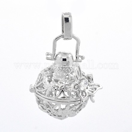 Hollow Round with Butterfly Brass Cage Pendants KK-L057-05-NR-1