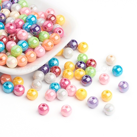 AB Color Plating Solid Color Acrylic Round Beads PACR-S109-M-1