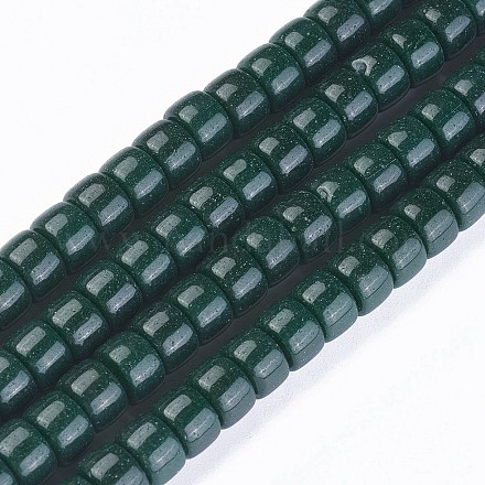 オペークソリッドカラーガラスビーズ連売り  コラム  濃い緑  8x5~6mm  穴：1.5mm  約69個/連  15.1インチ〜15.3インチ（38.5~39cm） GLAA-A036-I13-1