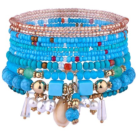 11pcs ensemble de bracelets extensibles de perles de rocaille boho JB738A-1