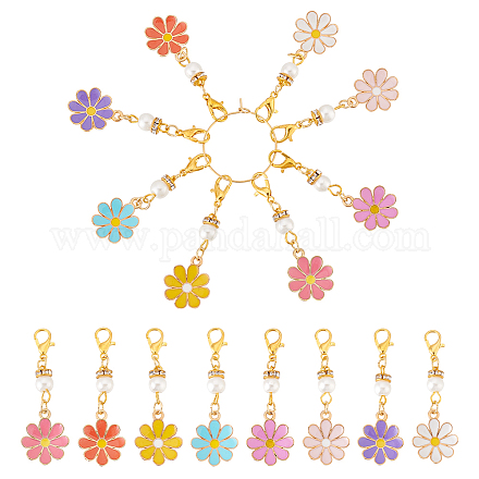 32 шт. 8-х цветные эмалевые подвески-маркеры для фиксации стежков в виде маргаритки HJEW-WH00175-1