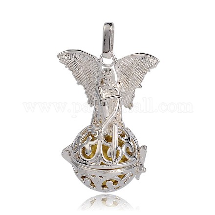 Silver Color Plated Brass Hollow Round Cage Pendants KK-J250-10S-1