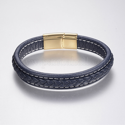 Braided Leather Cord Bracelets BJEW-H561-08G-1