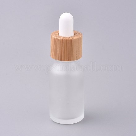 すりガラスのスポイトボトル  スポイトと竹の蓋付き  香水エッセンス液体化粧品容器  透明  2.5x8.87センチ。容量：15ミリリットル MRMJ-WH0060-35B-1