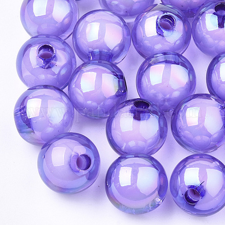 透明なアクリルビーズ  UVメッキ＆レインボー  二層ビーズ  片穴ビーズ  ラウンド  紫色のメディア  15.5x15mm  半分穴：3.5mm TACR-S148-12D-1