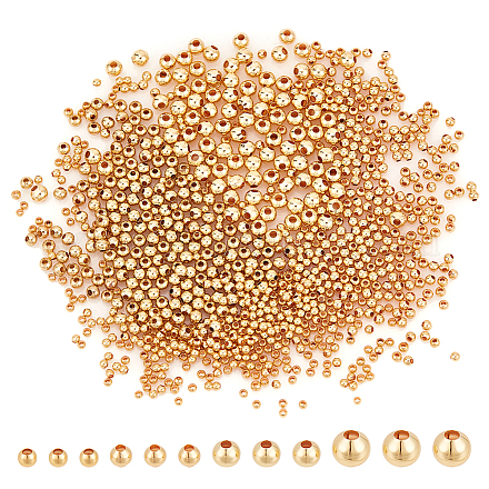 Nbeads 1000pcs 4 styles de perles d'espacement rondes en laiton KK-NB0003-34-1