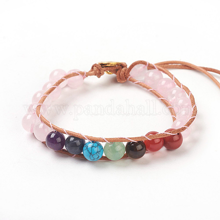 Bracelets de perles de cordon de quartz rose naturel BJEW-E351-02D-1